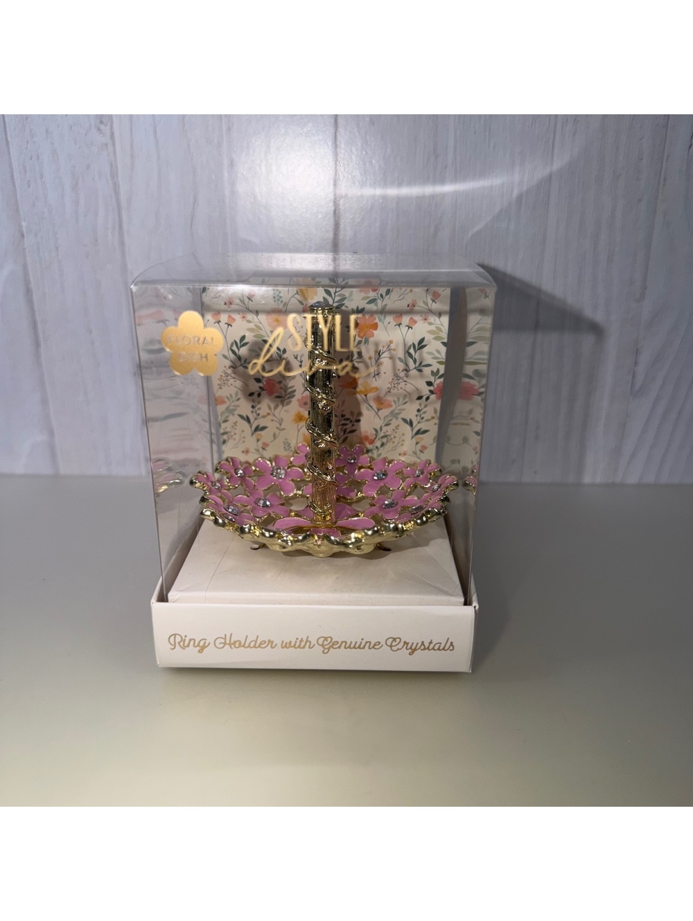 Floral Style Decor Ring Holder Genuine Crystals New